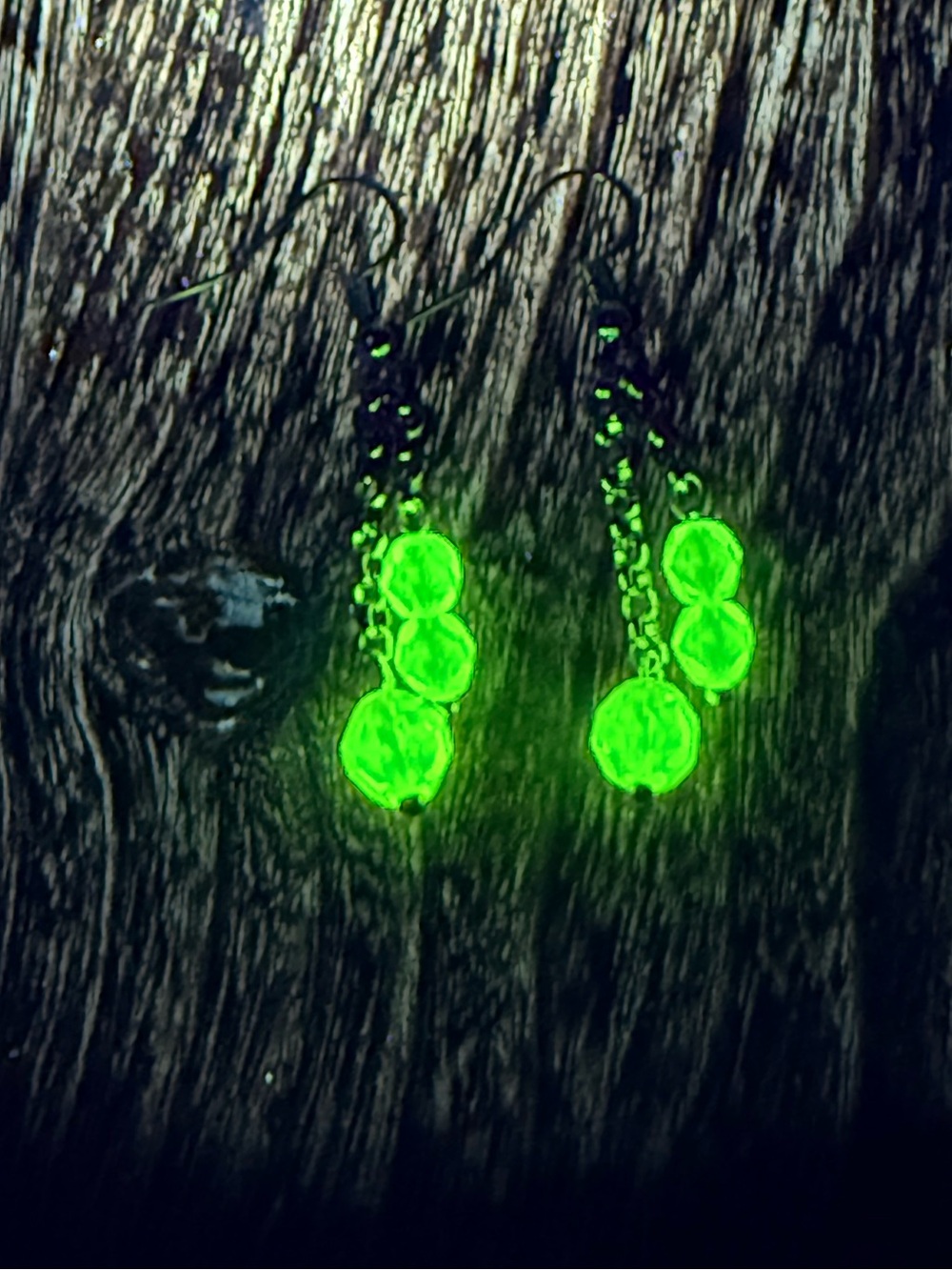 Uranium Czech Glass Vintage Bead Dangle Earrings - Lightweight Chain Drop